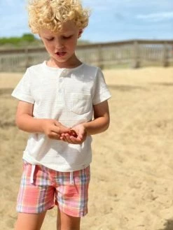 Me & Henry Coral/Lemon Plaid Crew Shorts