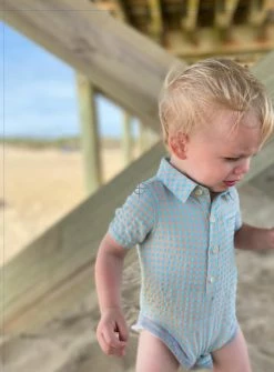 Me & Henry Spring/Summer 2023 Coral/Sky Plaid Helford Short Sleeve Onesie