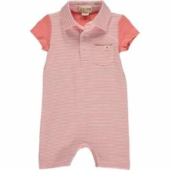 Me & Henry Spring/Summer 2023 Coral Stripe Polo Romper