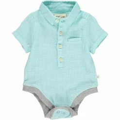 Me & Henry Spring/Summer 2023 Aqua Cotton Helford Short Sleeve Onesie