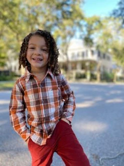 Me & Henry/Ettie & H Fall New Arrivals Atwood Woven Shirt Rust Plaid