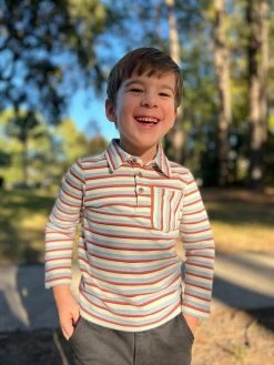 Me & Henry/Ettie & H Fall Waverly Polo Blue W/Burgundy Stripe New Arrivals