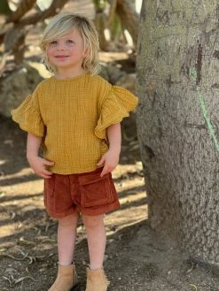 Me & Henry/Ettie & H Fall New Arrivals Zion Frill Blouse Mustard