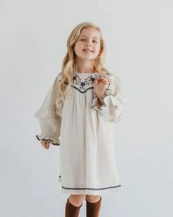 Ren & Rouge Fall V Neck Embroidered Dress New Arrivals