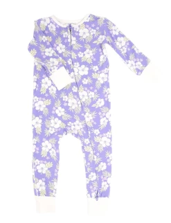 Sweet Bamboo Infant Clothing Piped Zipper Romper Purple Hibiscus