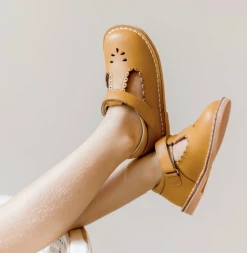 L'Amour ANGIE SCALLOPED MUSTARD T-STRAP MARY JANE Shoes