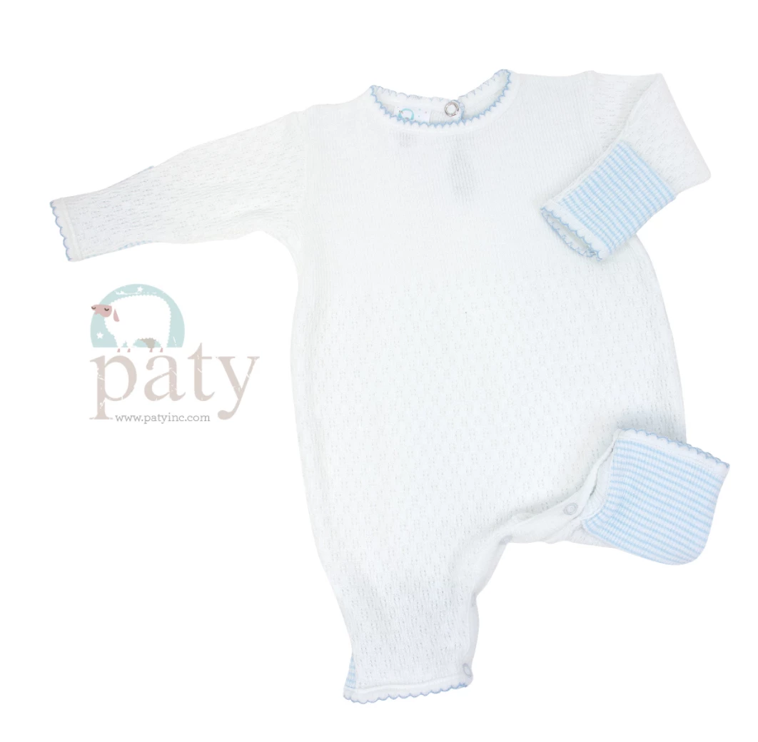 Cheapest ⌛ Paty Infant Clothing White Romper W/Blue Cuffs ✔️ 1 Paty Infant Clothing White Romper W/Blue Cuffs