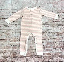 Sweet Bamboo Pink/White Stripe Piped Romper Infant Clothing