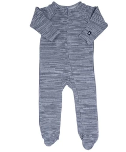 Sweet Bamboo Charcoal Chalk Lines Piped Zipper Footie
