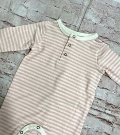 Sweet Bamboo Pink/White Stripe Piped Romper Infant Clothing