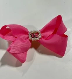 Bella Reese 6'' Pink Bow W/GG Square Pearl Center