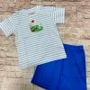 Squiggles Blue Stripe Golf Green Short Set