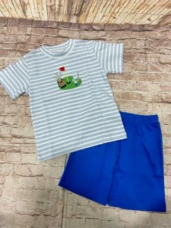 Squiggles Blue Stripe Golf Green Short Set