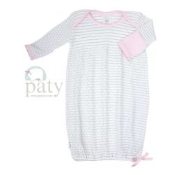 Infant Clothing Paty Pinstripe Grey W/Pink Jersey Trim Gown
