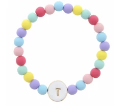 Jane Marie ''T'' White Stamped Disk Multi Beaded Bracelet