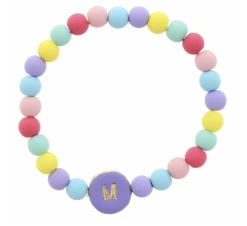 Jane Marie ''M'' Purple Stamped Disk Multi Beaded Bracelet