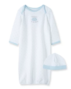 Little Me Blue Welcome To The World Sleeper Gown And Hat