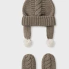 Mayoral Accessories Taupe Hat And Mittens Set Newborn Boy
