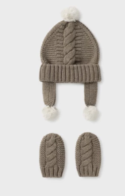 Mayoral Accessories Taupe Hat And Mittens Set Newborn Boy