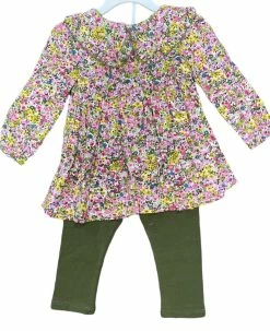 Bonnie Jean Fall 22 Floral Top With Olive Legging Set New Arrivals