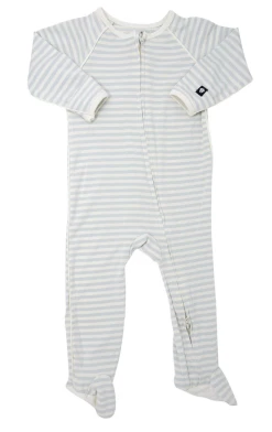 Sweet Bamboo Blue/White Stripe Piped Zipper Footie Infant Clothing