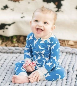 Sweet Bamboo Infant Clothing Piped Zipper Romper Blue Sharks