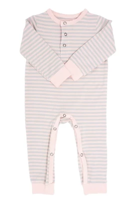 Sweet Bamboo Infant Clothing Pink/Grey Stripe Long Romper