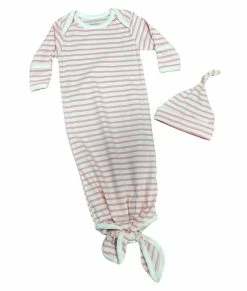 Kissy Kissy Kissy Love Pink Stripe Knotted Gown/Hat Set Infant Clothing