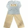 Delaney Fall Tan/Blue Plaid Smocked Puppy Pant Set
