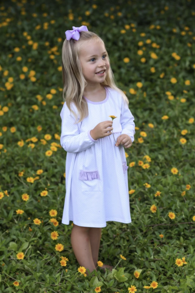 Expectations of Brookhaven shop 23 Trotter Street Kids Spring/Summer 2023 Millie Pocket Dress Lavender Dot