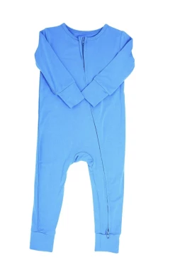 Sweet Bamboo Infant Clothing Piped Zipper Romper Classic Blue