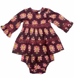 Yo Baby Fall Maroon/Coral Floral Dress & Bloomer New Arrivals