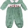 Delaney Fall Reindeer & Santa Smocked Girls Romper