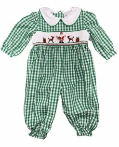 Delaney Fall Reindeer & Santa Smocked Girls Romper