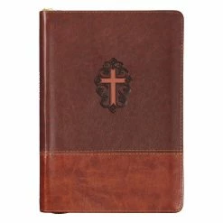 Books Baby Accessories John 3:16 Collection Zippered Two-Tone Brown Faux Leather Classic Journal With Cross