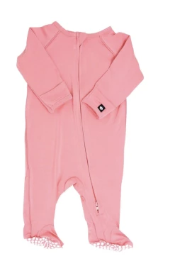 Sweet Bamboo Piped Zipper Footie Strawberry Pink