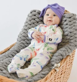 Sweet Bamboo Piped Zipper Footie Rainbow Butterflies