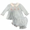 Petit Bebe/Petit Ami/Claire & Charlie Lt Blue Ballet Slippers Smocked Bloomer Set