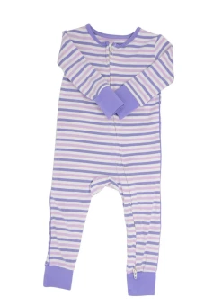 Sweet Bamboo Piped Zipper Romper Purple & Orchid Stripe Infant Clothing