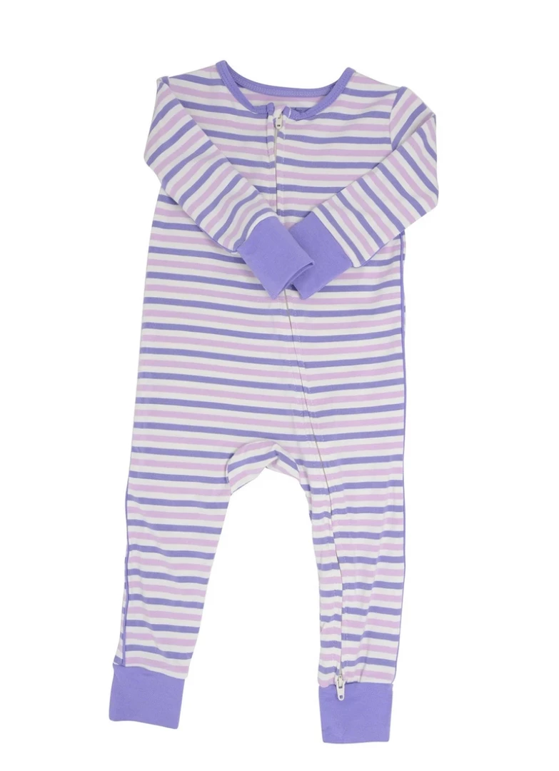 Budget 🤩 Sweet Bamboo Piped Zipper Romper Purple & Orchid Stripe Infant Clothing ✨ 1 Sweet Bamboo Piped Zipper Romper Purple & Orchid Stripe Infant Clothing