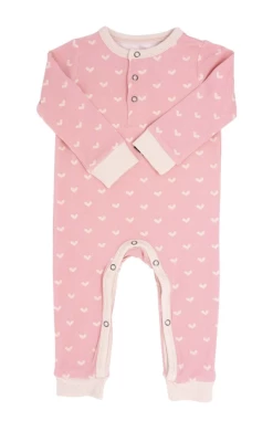 Sweet Bamboo Infant Clothing Polka Hearts Pink Long Romper