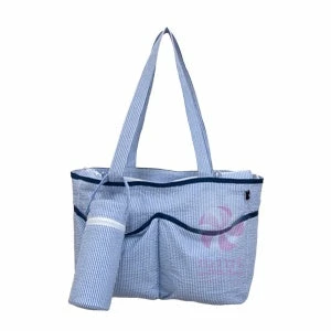 Outlet 😀 Oh Mint Navy Seersucker Diaper Bag Baby Accessories 🔥 1 Oh Mint Navy Seersucker Diaper Bag Baby Accessories