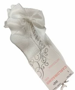 Baby Registry White Scottish Yarn Sock W/Bow