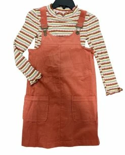 Bonnie Jean Fall 22 New Arrivals Spice Cord Jumper W/Striped Undershirt