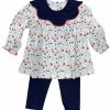 Delaney Fall Girls Red/Navy Floral W/Navy Scallop Collar Pant Set New Arrivals