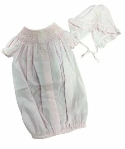 Baby Registry Soft Pink Smocked Gown & Bonnet