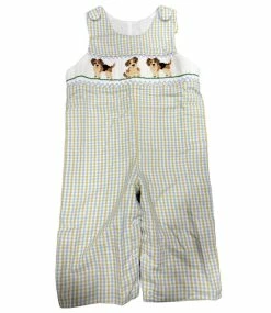 Delaney Fall Tan/Blue Plaid Smocked Puppy Longall New Arrivals