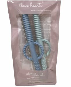 Three Hearts Teething Tube Set Slate/Seafoam