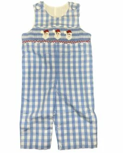 Delaney Fall Blue Check Santa Smocked Longall 75% OFF Christmas