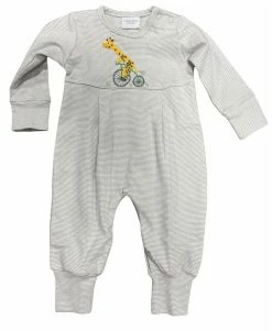 Squiggles Fall Grey Stripe Bicycle Giraffe Coverall 50% Off Fall Clothing